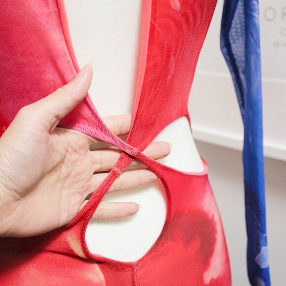 Red Tye Dye 'Orchid' Mesh Cutout Bodysuit 💋 GOI BARCELONA - Picture 4 of 9